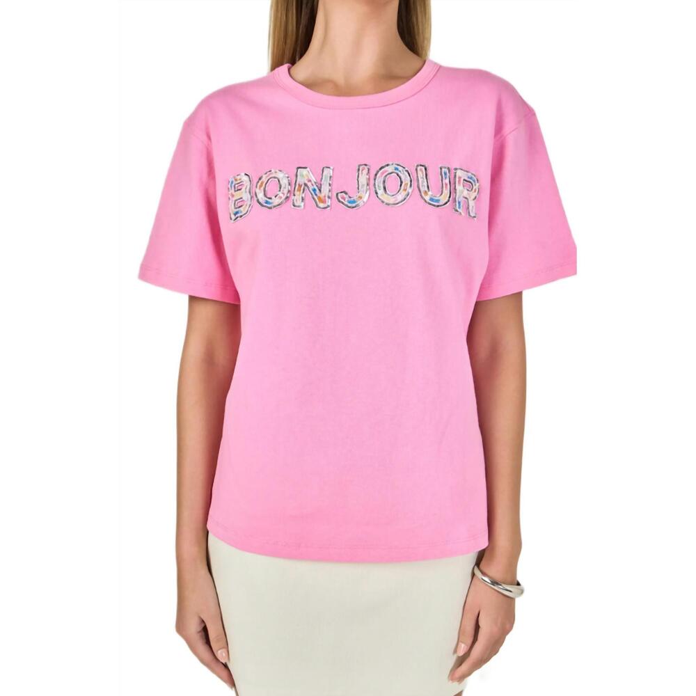 NEW ENDLESS ROSE bonjour sequins embroidered patch top in pink